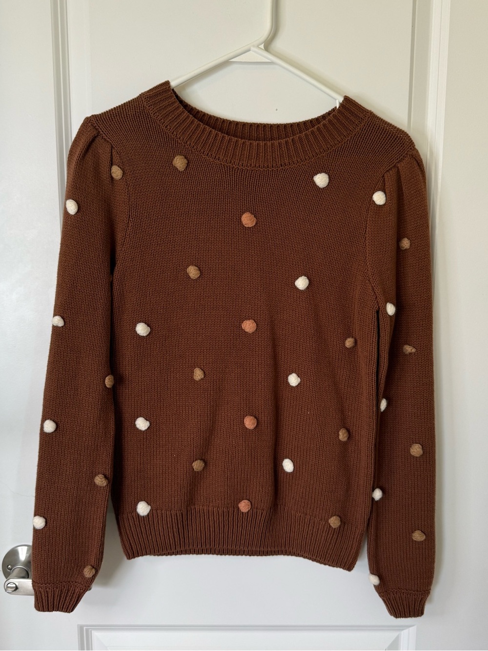Blu Pepper Brown Pom-Pom Crewneck Sweater